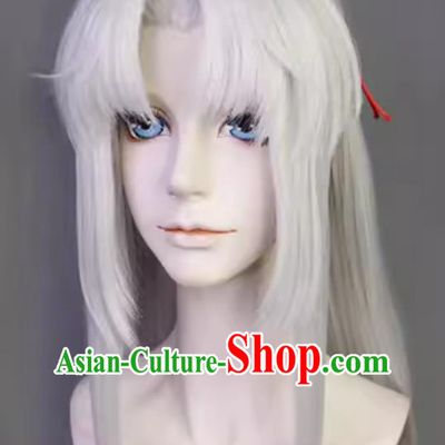 Mobile Game Light and Night The Romance Cosplay Qi Si Li Wig Ancient Chinese Young Childe White Hairpiece