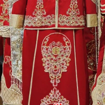 Chinese Tang Suit Embroidered Beads Mandarin Jacket and Long Robe Ancient Groom Clothing Traditional Wedding Male Outfit
