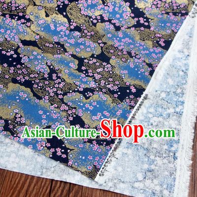 Dark Blue Traditional Japanese Fabric Classical Cherry Blossom Pattern Fabric