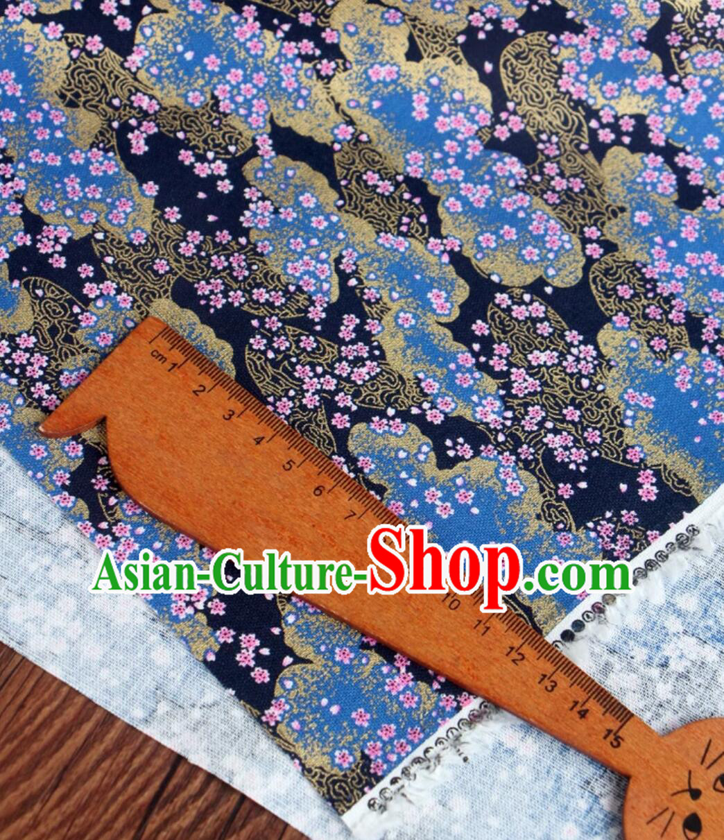 Dark Blue Traditional Japanese Fabric Classical Cherry Blossom Pattern Fabric Dark Blue Traditional Japanese Fabric Classical Cherry Blossom Pattern Fabric