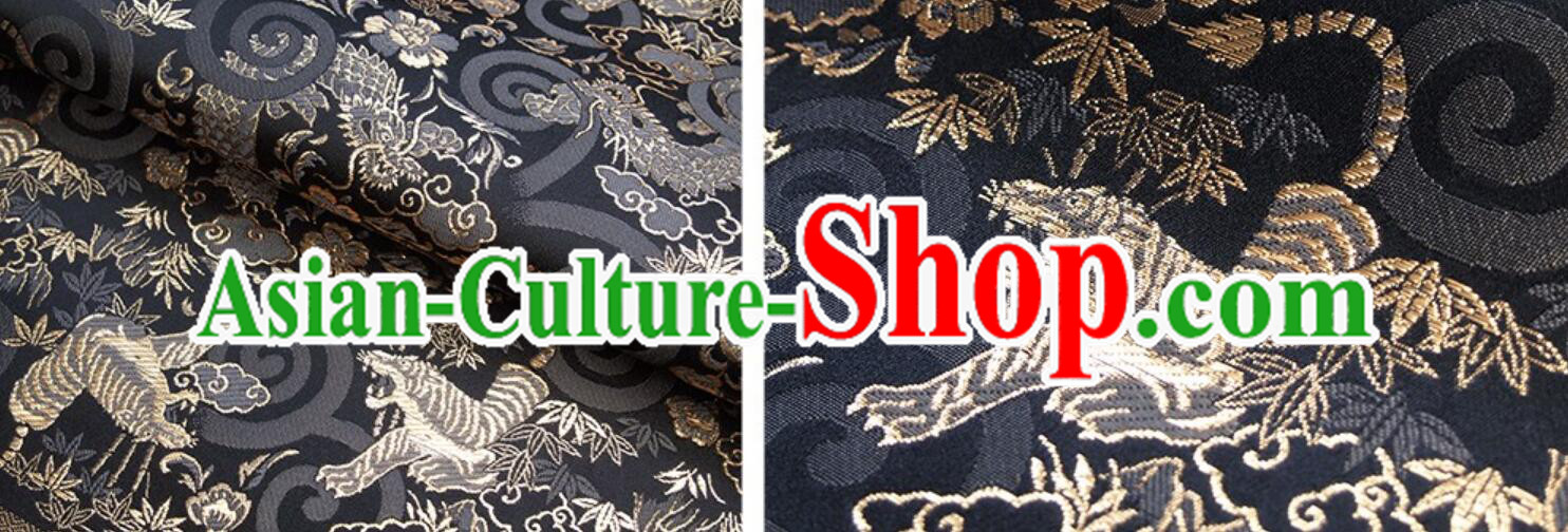 Traditional Kimono Fabric Classical Tiger Dragon Pattern Black Brocade Japanese Nishijin ori Fabric Traditional Kimono Fabric Classical Tiger Dragon Pattern Black Brocade Japanese Nishijin ori Fabric