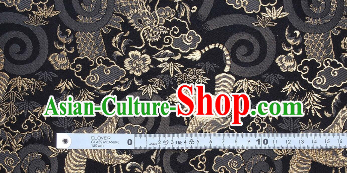 Traditional Kimono Fabric Classical Tiger Dragon Pattern Black Brocade Japanese Nishijin ori Fabric Traditional Kimono Fabric Classical Tiger Dragon Pattern Black Brocade Japanese Nishijin ori Fabric