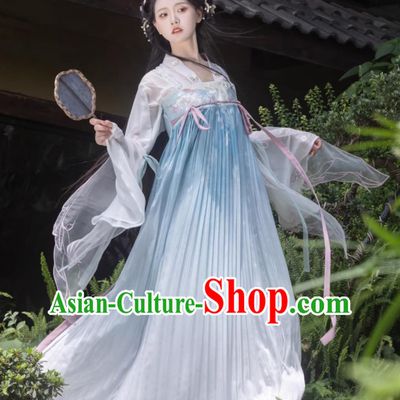 Traditional Tang Dynasty Princess Blue Hanfu Dress Ancient Chinese Clothing