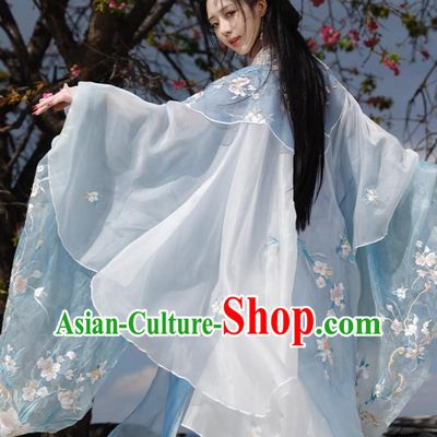 Traditional Hanfu Dress Ancient Chinese Female Clothing Tang Dynasty Princess Blue Garments