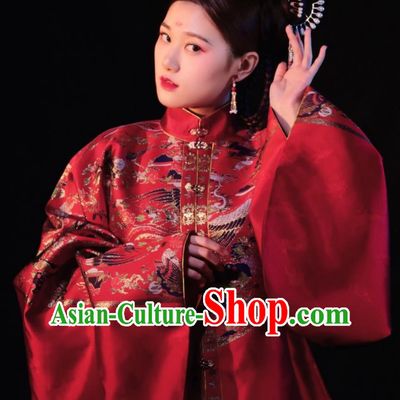 Hanfu Online Shop Traditional Ming Dynasty Woman Garments China Wedding Clothing Ancient Chinese Costumes Red Blouse and Mamian Skirt Complete Set