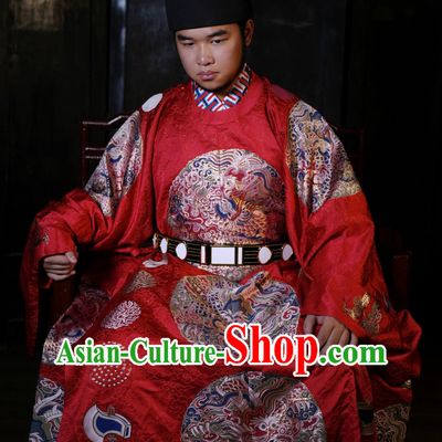 Ancient Chinese Emperor Costume Hanfu Online Shop Traditional Ming Dynasty Red Brocade Imperial Robe