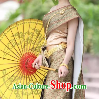Thai Traditional Clothing Women Set Off Shoulder Thailand Daily Costume Welcome Work Uniform