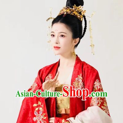 Chinese Traditional Court Woman Clothing TV Series The Promise of Chang An He Lan Ming Yu Red Dress Ancient China Empress Hanfu