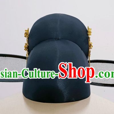 Chinese Traditional Hanfu Headwear Ming Dynasty Wedding Groom Headdress Ancient China Official Hat Handmade Black Gauze Cap