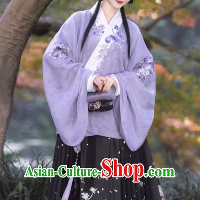 Ancient China Princess Costumes Chinese Traditional Hanfu Ming Dynasty Woman Clothing Purple Blouse and Mamian Skirt Complete Set
