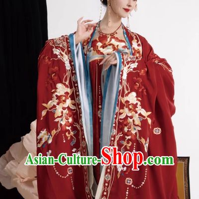 Traditional Hanfu Wedding Dresses Chinese Tang Dynasty Wedding Clothing Ancient China Bride Embroidered Costumes Complete Set