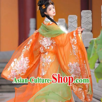 Traditional Princess Hanfu Ancient China Goddess Clothing Chinese Jin Dynasty Embroidered Dresses and Cloak Complete Set