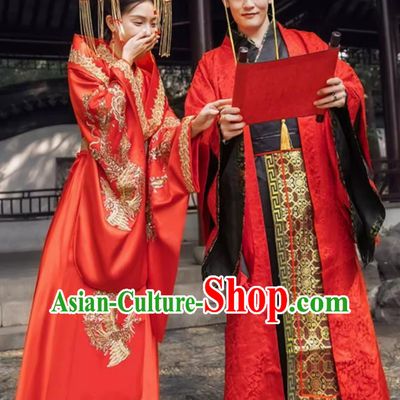 Ancient Chinese Wedding Attires Traditional Hanfu Online Shop Ming Dynasty Bride and Groom Robes Costumes Complete Set