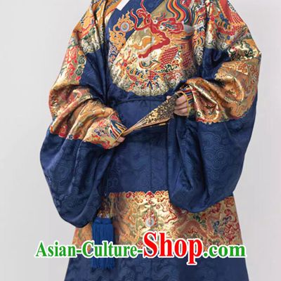 Ancient Chinese Official Clothing Traditional Hanfu Online Shop Blue Ming Dynasty Eunuch Zheng He Robe