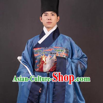 Ancient Chinese Official Clothing Traditional Hanfu Online Shop Blue Ming Dynasty Heaven Horse Robe