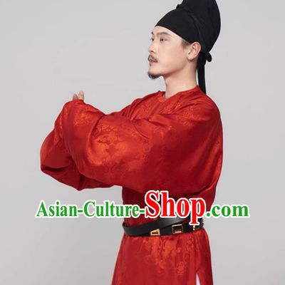Red Tang Dynasty Male Robe Ancient Chinese Swordsman Clothing Traditional Hanfu Online Shop