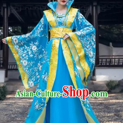 Traditional Hanfu Online Shop Blue Tang Dynasty Princess Wide Sleeve Large Size Dress Ancient Chinese Empress Clothing
