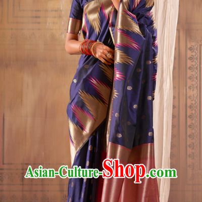 Indian National Clothing Traditional Women Purple Sari Dress India Court Fashion