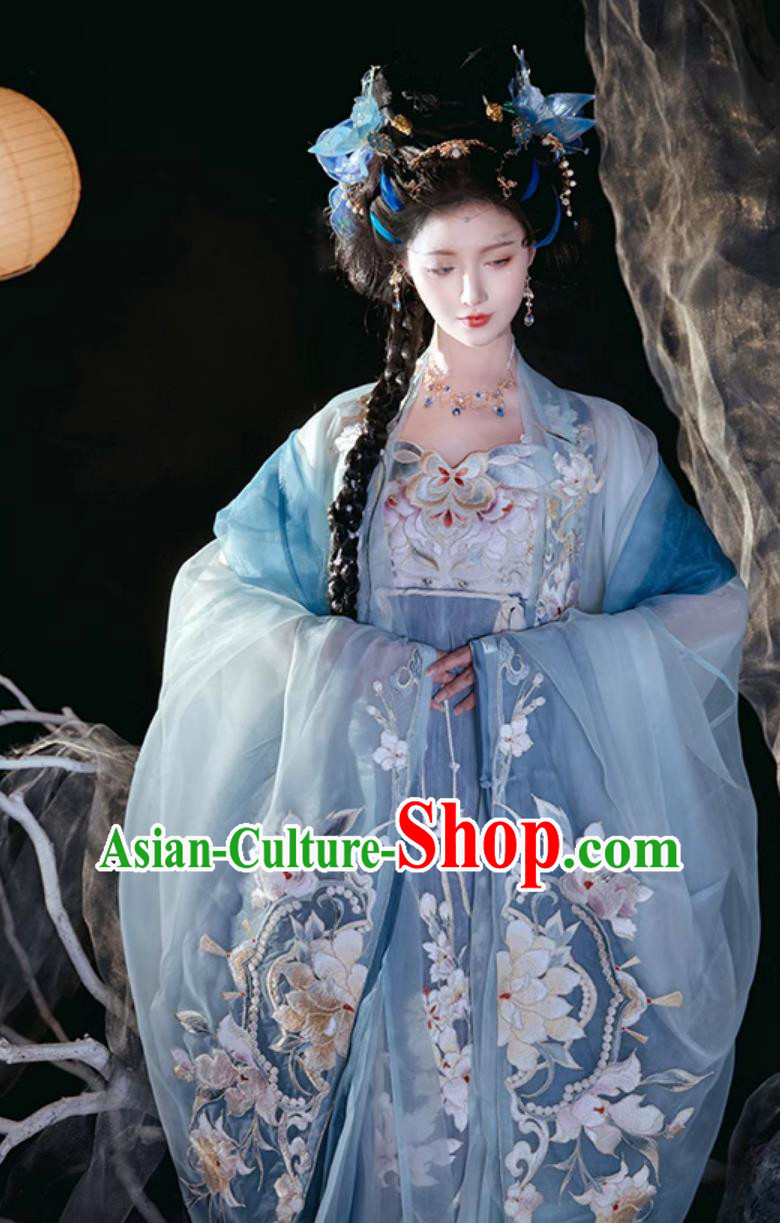 China Traditional Hanfu Song Dynasty Court Woman Blue Hezi Dress Ancient Princess Clothing China Traditional Hanfu Song Dynasty Court Woman Blue Hezi Dress Ancient Princess Clothing