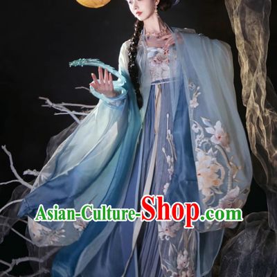 China Traditional Hanfu Song Dynasty Court Woman Blue Hezi Dress Ancient Princess Clothing