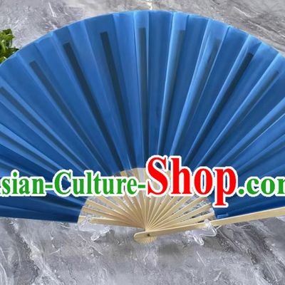 Handmade Deep Blue Double Sided Folding Fan Bian Lian Silk Fan China Sichuan Opera Face Changing Bamboo Fan