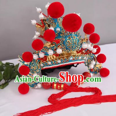 China Stage Magic Performance Helmet Sichuan Face Changing Red Hat Traditional Handmade Opera Headwear