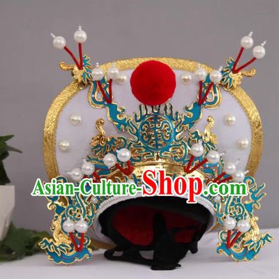 White Handmade Magic Show Marshal Helmet China Sichuan Opera Face Changing Hat Bian Lian Performance Headwear