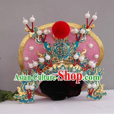 Pink Bian Lian Performance Headwear Handmade Magic Show Marshal Helmet China Sichuan Opera Face Changing Hat