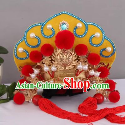 Handmade Magic Show Helmet Yellow China Sichuan Opera Face Changing Hat Top Bian Lian Performance Headwear