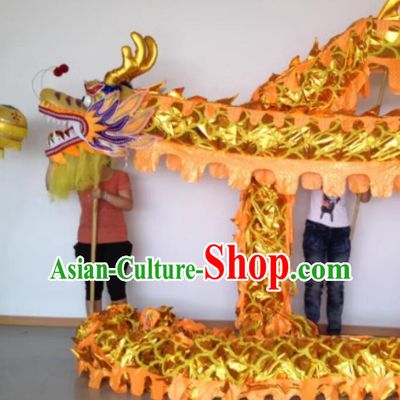 Handmade 10 Meters Dancing Dragon Traditional Chinese Golden Dragon Costumes Complete Set