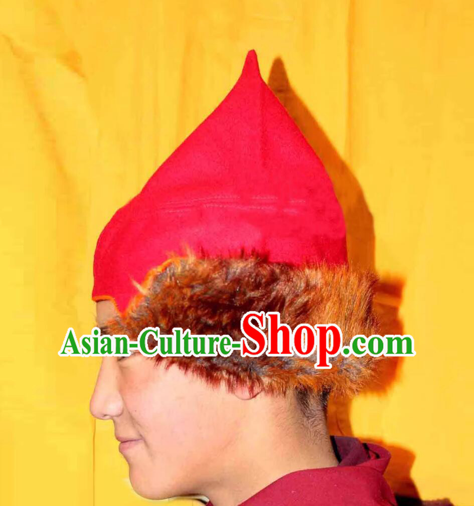 Traditional Tibetan Monk Red Woolen Hat Handmade Xizang Lama Headwear Traditional Tibetan Monk Red Woolen Hat Handmade Xizang Lama Headwear