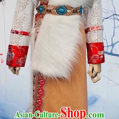 China Xizang Ethnic Stage Performance Clothing Woman Folk Dance Tibetan Robe Zang Nationality Costume