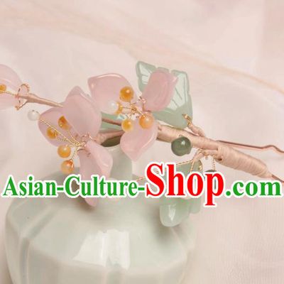 Traditional Chinese Hanfu Hair Jewelry Ancient Princess Hairpin Handmade Pink Flower Hair Clip
