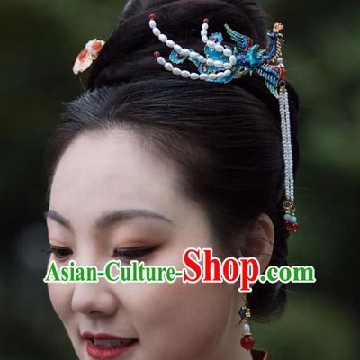 Traditional Chinese Hanfu Hair Jewelry China Ancient Empress Cloisonne Hair Clip Handmade Ming Dynasty Phoenix Hairpin