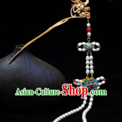 China Ancient Empress Cloisonne Hair Clip Handmade Ming Dynasty Tassel Hairpin Traditional Chinese Hanfu Phoenix Hair Jewelry
