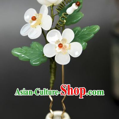 Handmade Ming Dynasty Hair Clip Traditional Chinese Hanfu Hair Jewelry China Ancient Princess White Plum Blossom Hairpin