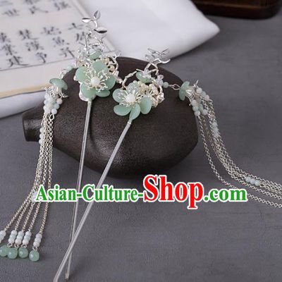 Traditional Chinese Hanfu Hair Jewelries China Ancient Princess Tassel Hairpins Handmade Song Dynasty Green Hair Clips
