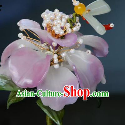 Handmade Ming Dynasty Dragonfly Hair Clip Traditional Chinese Hanfu Hair Jewelry China Ancient Princess Lilac Flower Hairpin