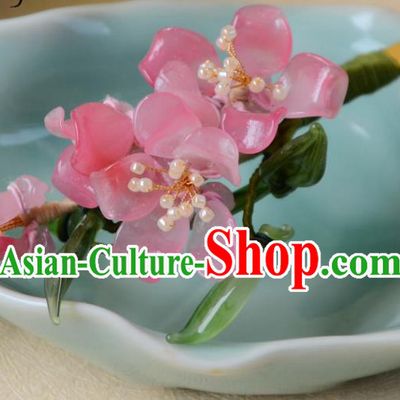 Traditional Chinese Hanfu Hair Jewelry China Ancient Princess Pink Peach Blossom Hairpin Handmade Ming Dynasty Hair Clip