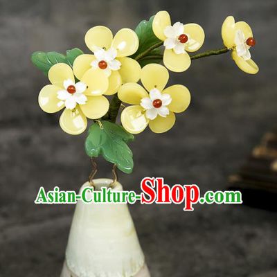 Traditional Chinese Hanfu Hair Jewelry China Ancient Princess Yellow Plum Blossom Hairpin Handmade Ming Dynasty Hair Clip