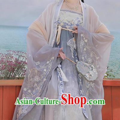 Ancient China Goddess Costume Chinese Tang Dynasty Royal Princess Blue Dress Traditional Woman Hanfu