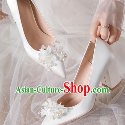 Top 5cm Heeled Shoes Bride Shoes White Wedding Shoes French Fashion Shoes