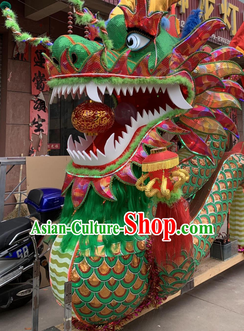 Handmade LED Lantern Bench Dragon Chinese Water Decoration Green Dragon Lamp