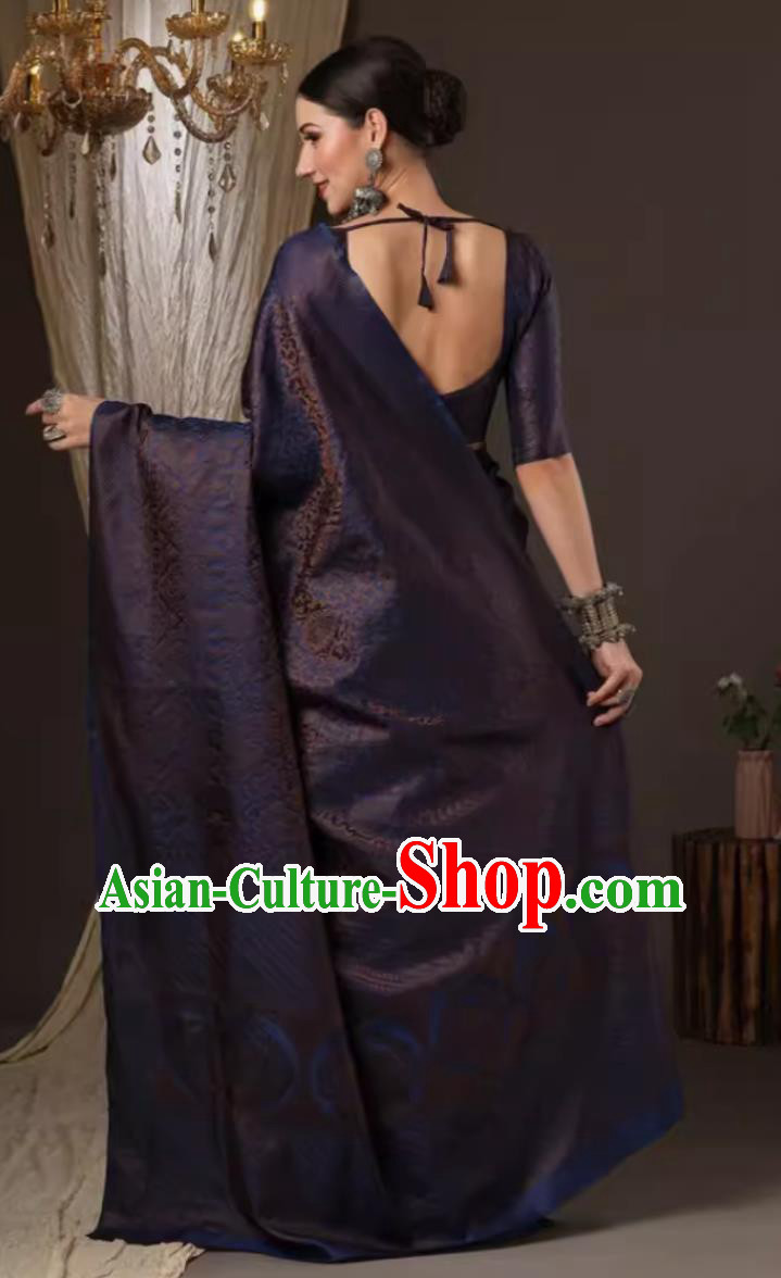 India Festival Clothing Indian National Costume Dark Blue Dress Traditional Woman Sari India Festival Clothing Indian National Costume Dark Blue Dress Traditional Woman Sari