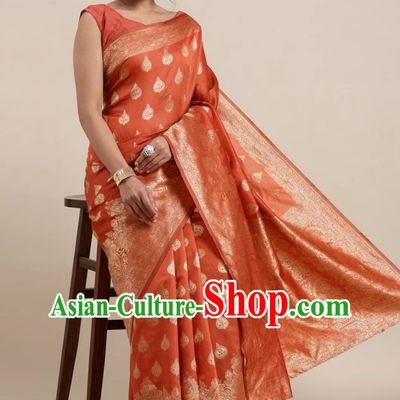 Indian National Costume Traditional Jacinth Dress Woman Sari India Festival Clothing