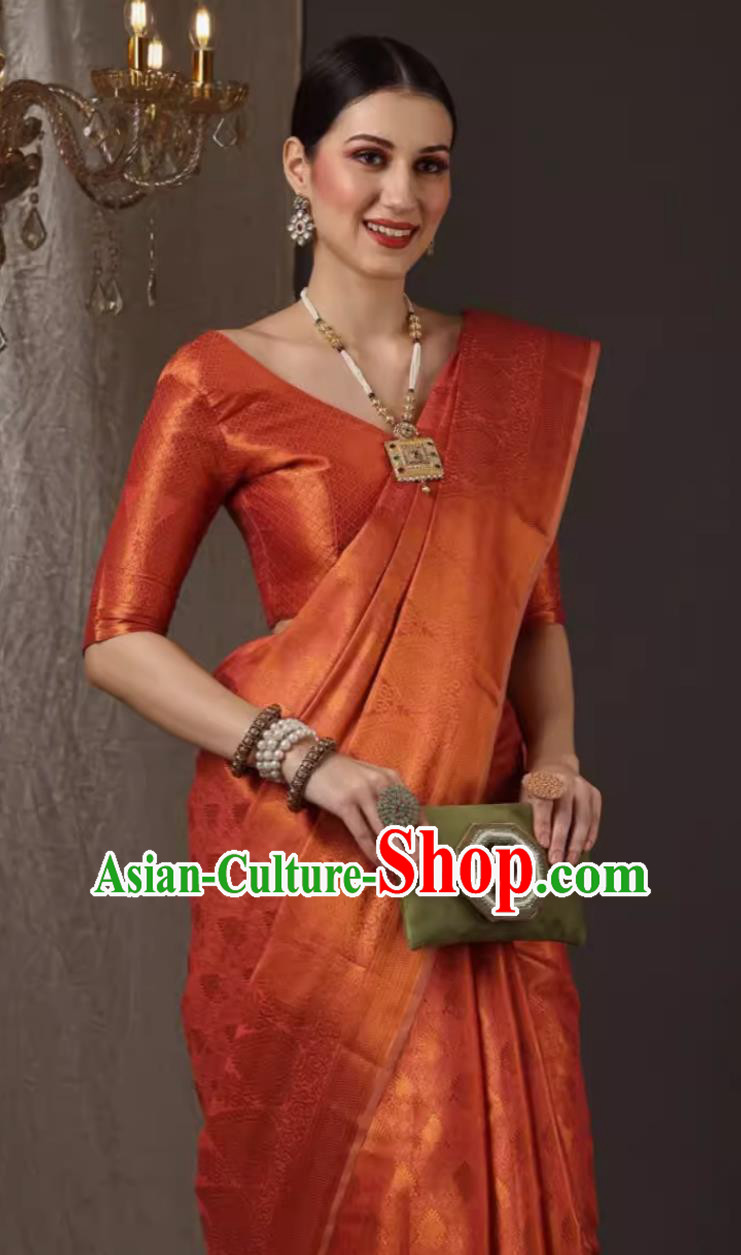 Indian National Costume Traditional Jacinth Dress Woman Sari India Festival Clothing Indian National Costume Traditional Jacinth Dress Woman Sari India Festival Clothing