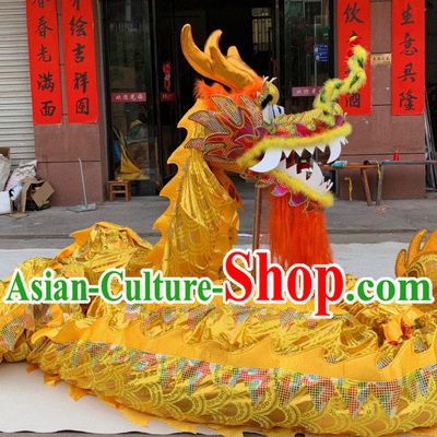 Handmade LED Lantern Dance Dragon Chinese Traditional Golden Dancing Dragon Head and Body Costume Complete Set
