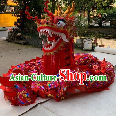 Chinese Traditional Red Dancing Dragon Handmade LED Lantern Dance Dragon Head and Body Costume Complete Set