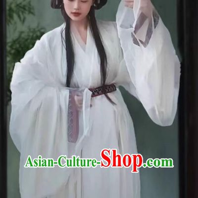 Traditional Hanfu White Warring States Robe Chinese Han Dynasty Imperial Consort Clothing Ancient China Princess Costume