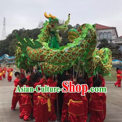 Green Chinese Traditional Dancing Dragon New Year Handmade Dance Dragon Head and Body Costume Complete Set for Kids